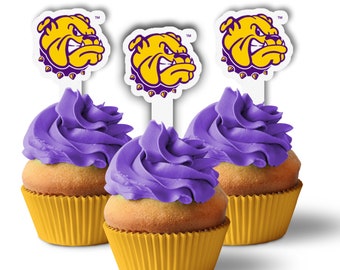 Western Illinois University Leathernecks Cupcake Toppers, Plastic Cupcake Topper Sticks, WIU Treat Toppers, 2x4 Inches Each