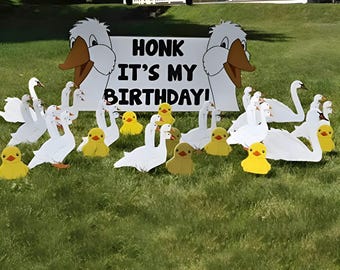 Plaque de jardin Honk It's My Birthday : décoration de pelouse canard et cygne (ensemble de 22 pièces)