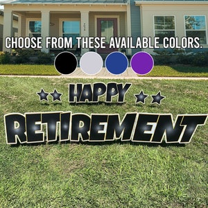 18&quot; Happy Retirement Quick Set Yard Sign Letters | 9pc Outdoor Lawn Decorations | Yard Card Rental Business | Luckiest Guy Font