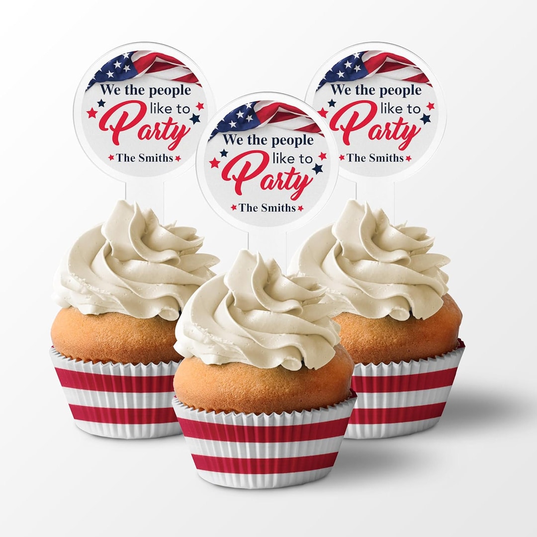 Custom Patriotic Cupcake Toppers, 2x4 Inches, Solid Plastic ...