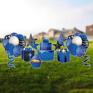 Blue Sparkle Flair Accessories, 12pc Birthday Yard Card Lawn Sign Set