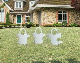 Ghost Photo Prop Cut Out, 3pc Halloween Yard Art, Yard Card Lawn Sign Set