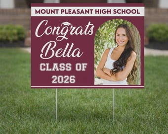 Custom Graduation Yard Sign with Photo, 18x24 Senior Class Decor, 2-Sided with Stakes