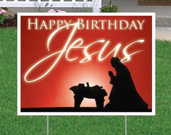 Happy Birthday Jesus Christmas Xmas Holiday Indoor Outdoor Vinyl Banner Sign