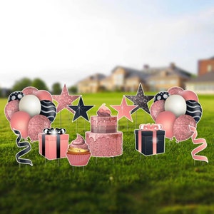 Rose Gold Sparkle Flair Accessories, 12pc Birthday Yard Card Lawn Sign Set