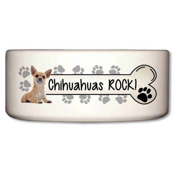 Chihuahuas Rock! Dog Bowl, Printed Dog Bowl, Dog Gift, Puppy Gift - 8" Ceramic Dog Bowl