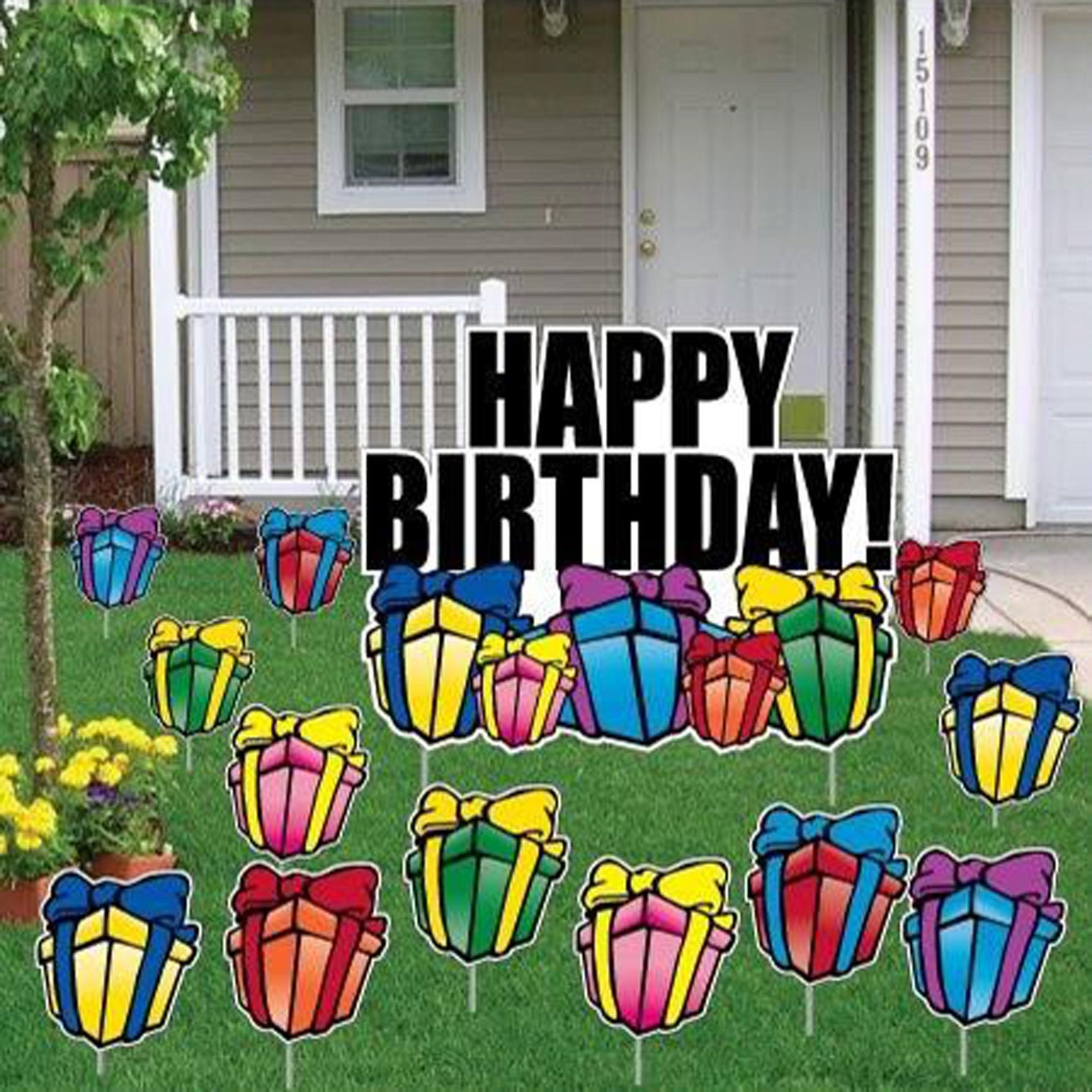 Happy Birthday with Presents 13pc Yard Card Decoration Set Etsy