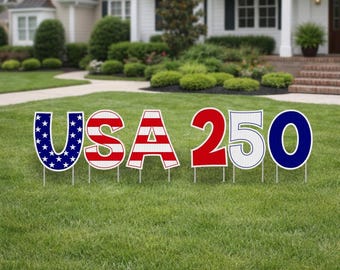 Letras de USA de 250 yardas con estacas, decoración patriótica para césped de 18 pulgadas