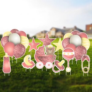 Rose Gold Glitter Baby Shower Accessories 11pc Yard Art