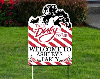 Red, Black & White "Talk Derby To Me" Derby Yard Card  With Custom Name | 2pc Derby Day Welcome Yard Signs | Yard Card Rental Business