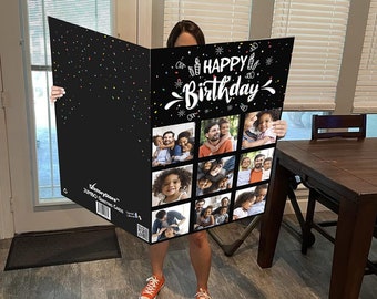 Jumbo 9 Photo Happy Birthday Card Printed Text Inside  Jumbo Birthday Card Ships In A Jumbo Envelope | Birthday Card For Him or Her