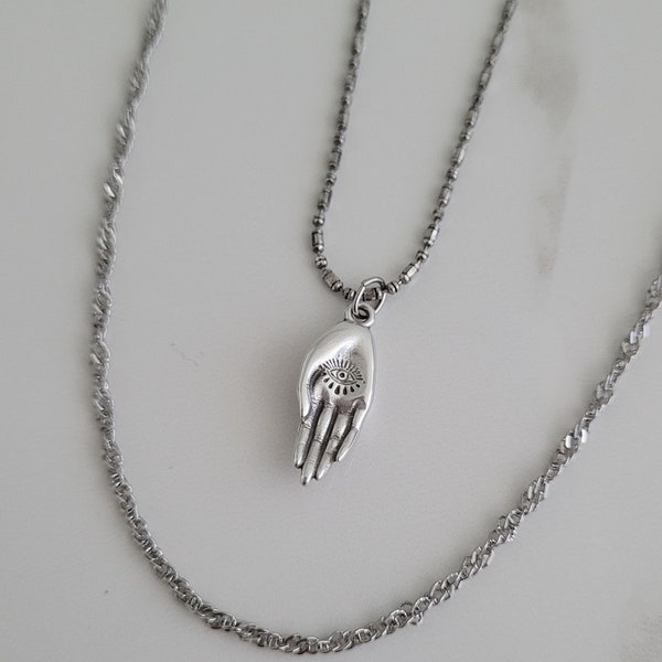 Silver Hand Necklace, Feyre Hand, Spiritual Hand, Layer Necklace