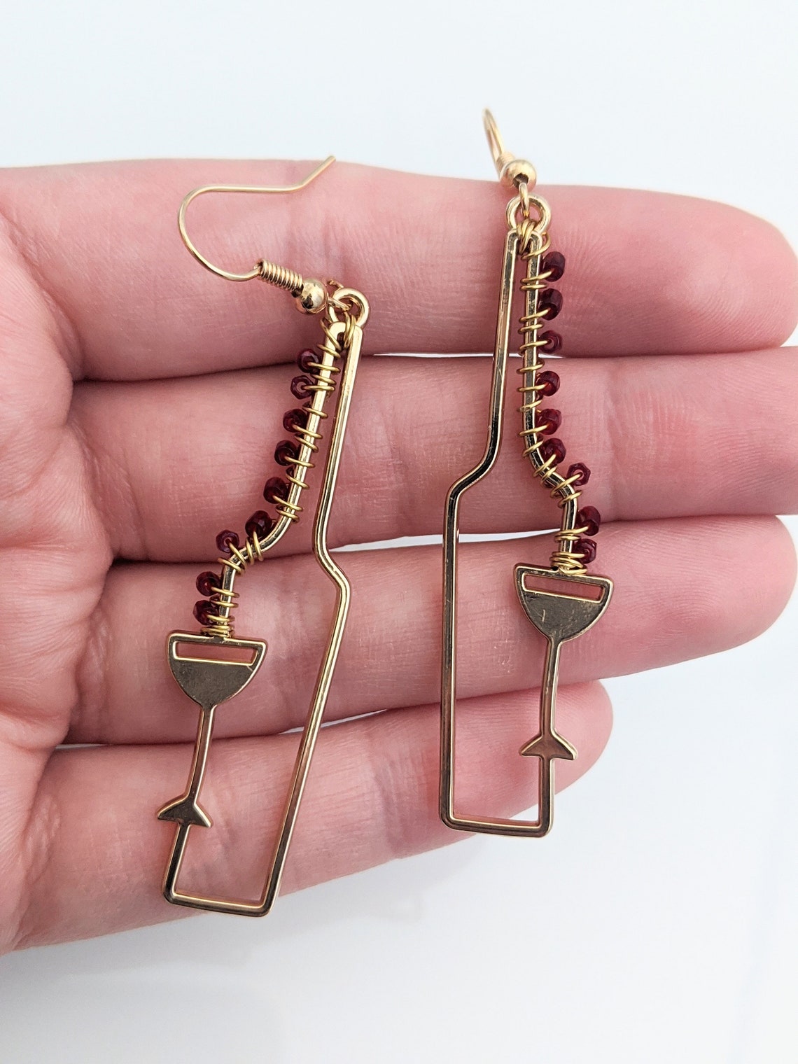 Wine Bottle Statement Earrings Gold Red Etsy
