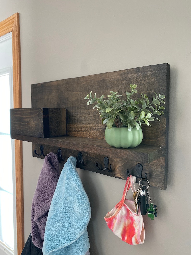 Coat Rack Key Hanger Mail Holder Shelf With Hooks Key Etsy