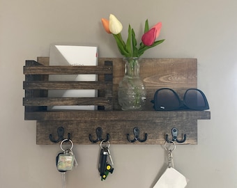 Coat Rack, Key Hanger, Mail Holder, Shelf with Hooks, Key Hook, Leash Hooks, Wall Mail Organizer, Entry Organizer, Mask Hooks