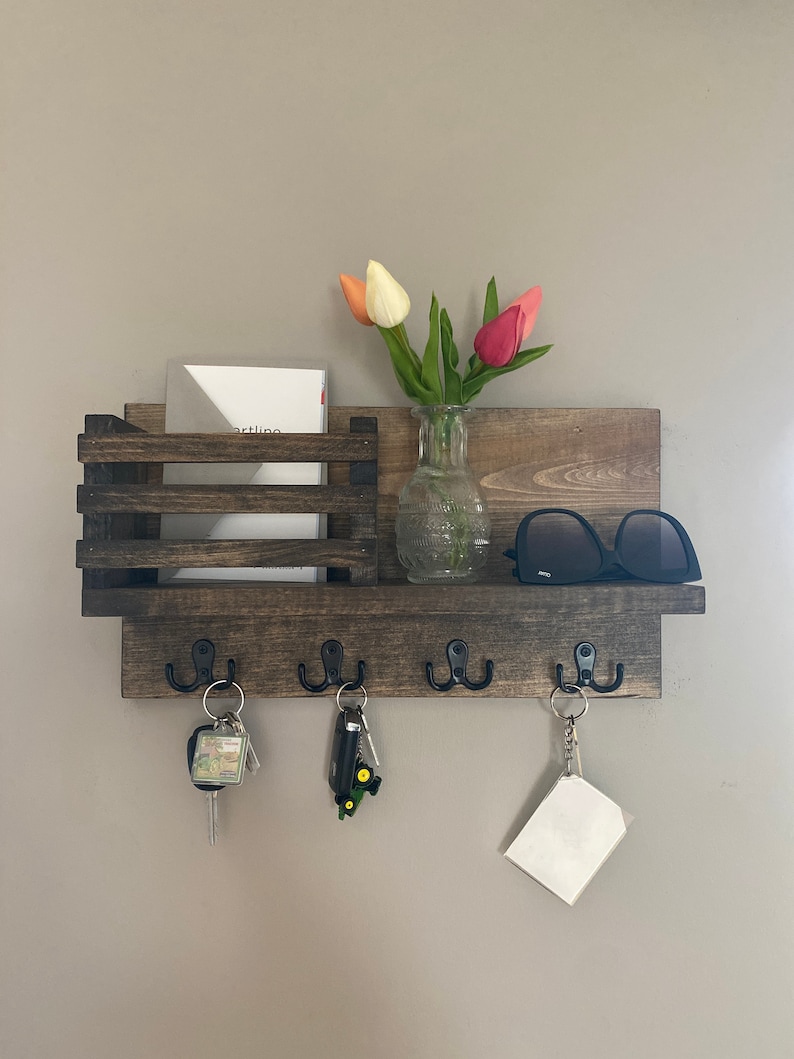 Coat Rack Key Hanger Mail Holder Shelf With Hooks Key Etsy