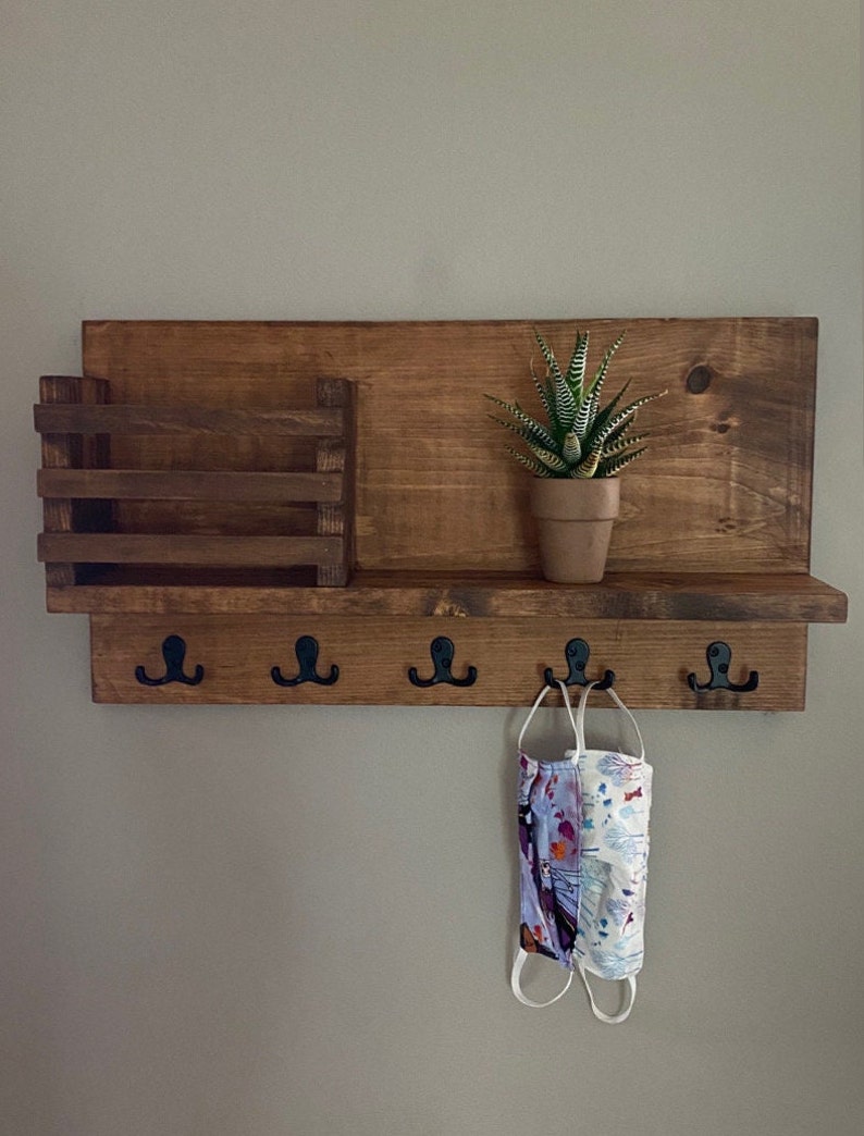 Coat Rack Key Hanger Mail Holder Shelf With Hooks Key Etsy