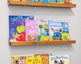 Estantería, Estantes Rústicos, Estantes de Pared para Guardería, Estantes de Pared Flotantes en el tono de su elección.