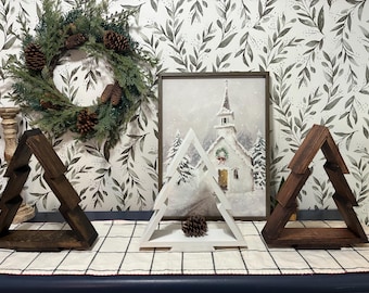 Árbol de Navidad de madera, árbol de Navidad artesanal, árbol de Navidad rústico, árbol rústico, decoración navideña hecha a mano, decoración de chimenea, árbol de mesa