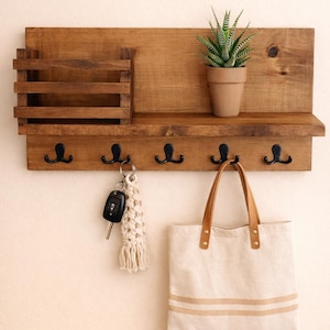 Coat Rack, Entryway Organizer, Mail Holder, Shelf with Hooks, Key Hooks, Purse Hooks, Backpack hooks, Face Mask Holder, Leash hooks