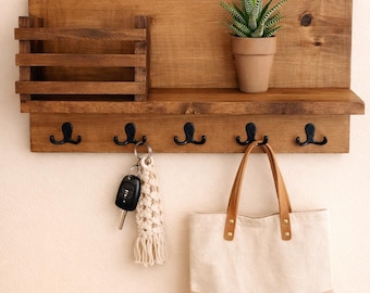 Perchero, organizador de entrada, soporte para correo, estante con ganchos, ganchos para llaves, ganchos para bolsos, ganchos para mochilas, soporte para mascarillas, ganchos para correas