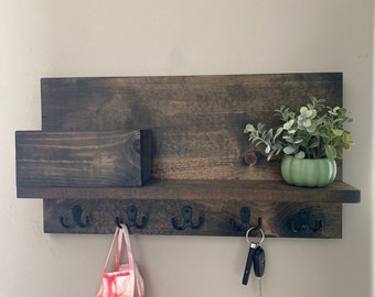 Perchero, Colgador de llaves, Soporte para correo, Estante con ganchos, Ganchos para llaves, Soporte para máscara facial, Organizador de correo de pared, Ganchos para máscara facial, Ganchos para correa