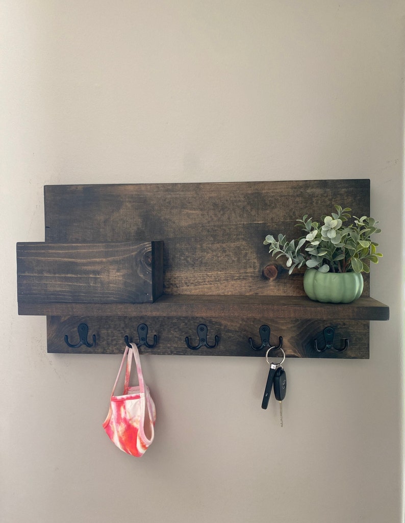 Coat Rack Key Hanger Mail Holder Shelf With Hooks Key Etsy
