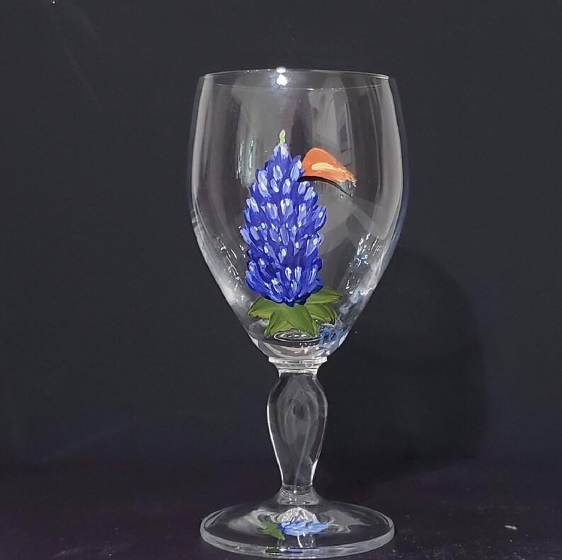 Set of 2 Hand Painted Wine Glasses Bluebonnets