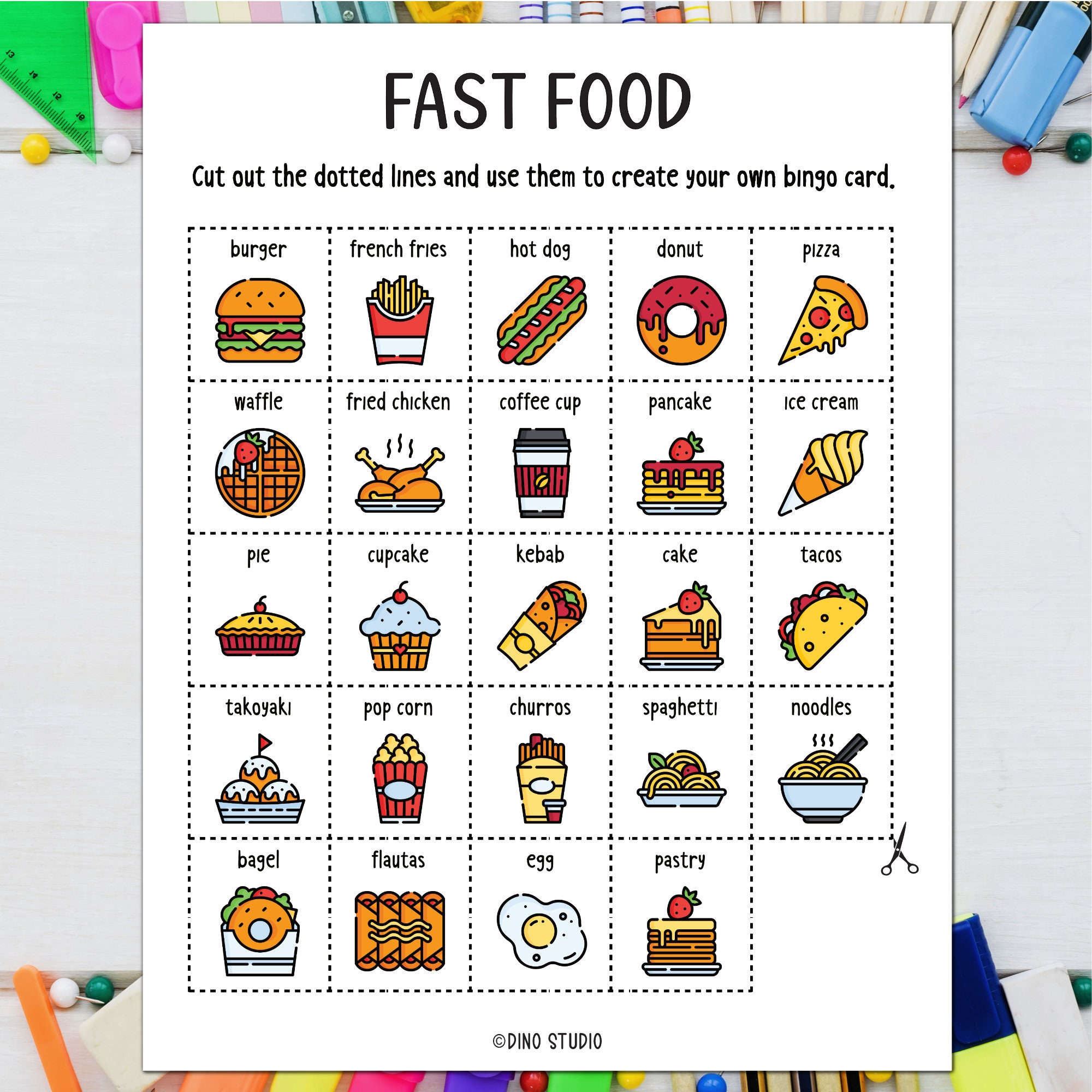 Fast Food Bingo Game Cut &amp; Paste Printable Bingo Fun - Etsy UK