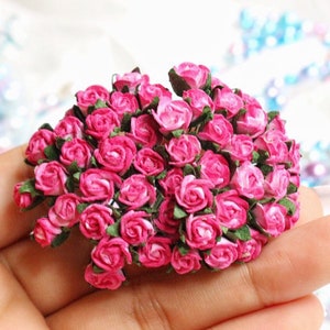 7 mm.50 Stk.Mulberry Paper Flower,2 Ton Maulbeerrosa & weiße Rose,Mini Rose Blume,Papierblume,Rose Blume
