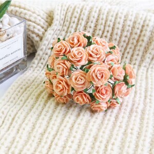 20mm. 25 Stück. Maulbeerpapierblume, hellorangefarbene Maulbeerrose, Mini-Rosenblume, Papierblume, Rosenblume, DIY-Bastelarbeiten, Hochzeitskartendekoration