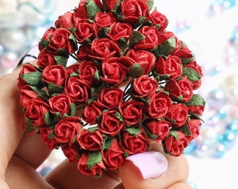 7mm.50pcs.Mulberry Paper Flower,Mulberry Red Rose,Mini Rose Flower,Paper Flower,Rose Flower