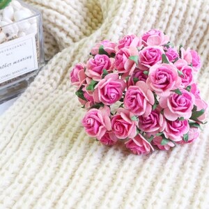 20mm. 25stk.Mulberry Papier Blume,Maulbeerrosa & Hellrosa Rose,Mini Rose Blume,Papierblume,DIY Handwerk,Hochzeitskarte Dekoration