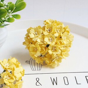 50 Pcs.20mm.Light Yellow Mulberry Paper Cherry Blossom,Miniature Paper Flower,Mulberry Paper,Cherry Blossom