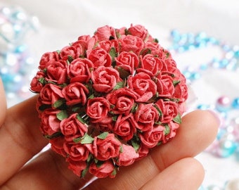 7mm.50pcs.Mulberry Paper Flower,Mulberry Light Red Rose,Mini Rose Flower,Paper Flower,Rose Flower,DIY Crafts,Rose