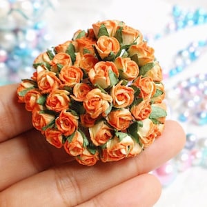 7 mm.50個.マルベリー紙の花、2トーンマルベリー紙オレンジローズ、ミニローズフラワー、ペーパーフラワー、ローズフラワー、DIYクラフト、ローズ、ミニチュア
