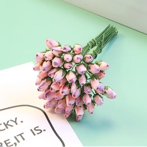 50 Stück Maulbeerpapier Schließen Rose Knospe Blume,Maulbeere Lila & Rosa Rose