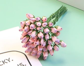 50pcs.Mulberry Paper Close Rose Bud Flower,Mulberry Purple &Pink Rose,Mini Rose Flower,Paper Flower,Rose Flower,Rose Bud