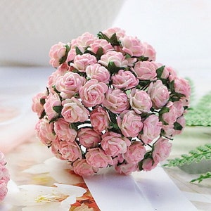 10 mm. Papieren bloem moerbei, roze roos moerbei, mini-roos, papieren bloem, roze bloem, DIY Crafts, trouwkaartdecoratie