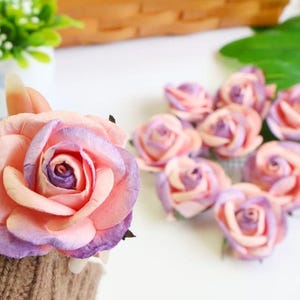 6 pcs.50 mm.2inch Papieren moerbei roos, moerbeiroze en paarse roos, mini-roos, papieren bloem, roze bloem, roosknop