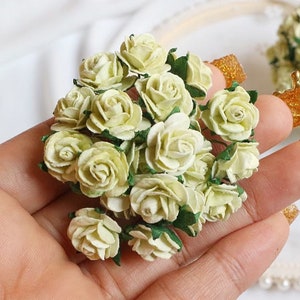 15 mm. 50/100 uds. Flor de papel morera, rosa de papel morera verde claro, mini rosa, flor de papel, rosa, manualidades DIY