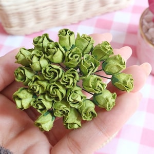 Papieren bloem moerbei, rozenknop moerbei, groene roos moerbei, mini-roos, papieren bloem, roze bloem, rozenknop