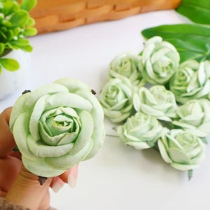 6 pcs.50 mm.2inch Papieren moerbei roos, licht mintgroene roos moerbeiboom, mini-roos, papieren bloem, roze bloem, roosknop