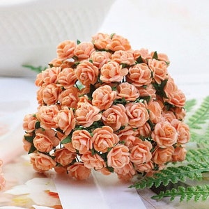 10 mm. 100 pcs. Fleur de mûrier en papier, Mûrier rose orange clair, Mini fleur de rose, Fleur en papier, Fleur de rose, Bricolage, Rose miniature