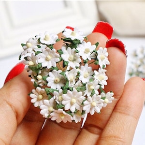 10 mm. 100 uds.Flor de papel de morera,Margarita blanca de morera,Mini margarita,Flor,Flor de papel,Flor de margarita,Manualidades de bricolaje,Decoración de tarjetas de boda