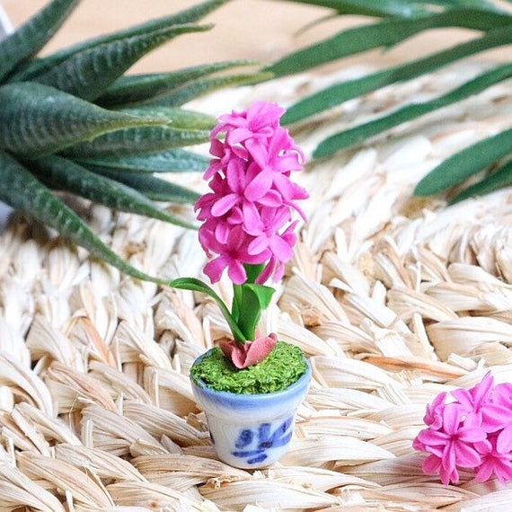 Purple Pink Vanda Orchid Clay Flower Ceramic Pot Dollhouse Miniature Handmade