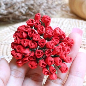 5 mm. Papieren bloem moerbei, rode roos moerbei, miniroos, papieren bloem, roze bloem, papieren bloem, doe-het-zelf, trouwkaartdecoratie