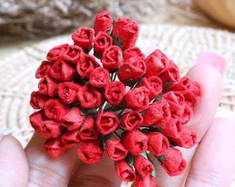 5 mm. 50 stuks. Moerbeiboom papieren bloem, Moerbei rode roos, Mini roos bloem, papieren bloem, roze bloem, doe-het-zelf ambachten, trouwkaart decoratie