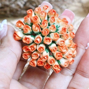 5 mm. Papieren bloem moerbei, oranje roos moerbei, mini rozenbloem, papieren bloem, roze bloem, DIY Crafts, trouwkaartdecoratie