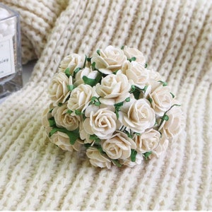 20mm. 25stk.Maulbeerpapier Blume,Maulbeere weiße Rose,Mini Rose Blume,Papierblume,Rose Blume,DIY Handwerk,Hochzeitskarte Dekoration